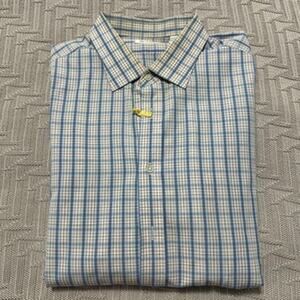 Ascot Chang blue tatersall plaid button down size L
